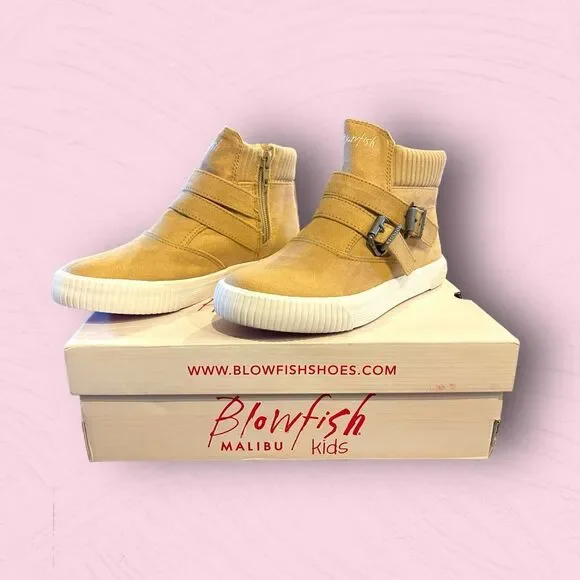 Blowfish FRAMATCHA Sneakers HIGH TOP Light Camel Tan SUEDE Girl’s Size 4.5 NEW - Picture 5 of 9